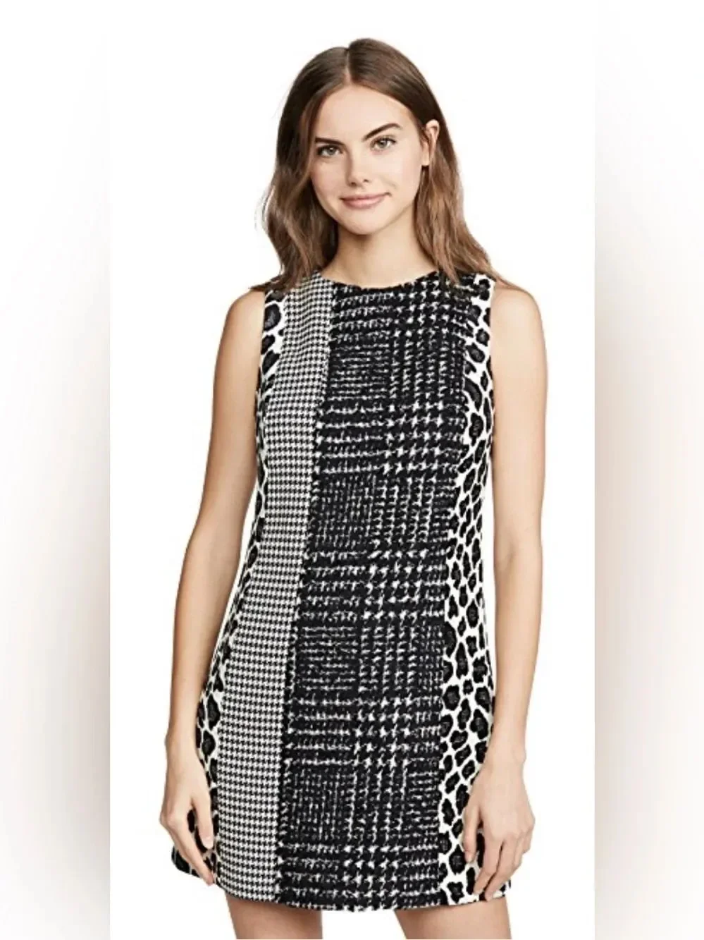 ALICE + OLIVIA Clyde wool-blend tweed, woven and leopard-jacquard dress Sz 4
